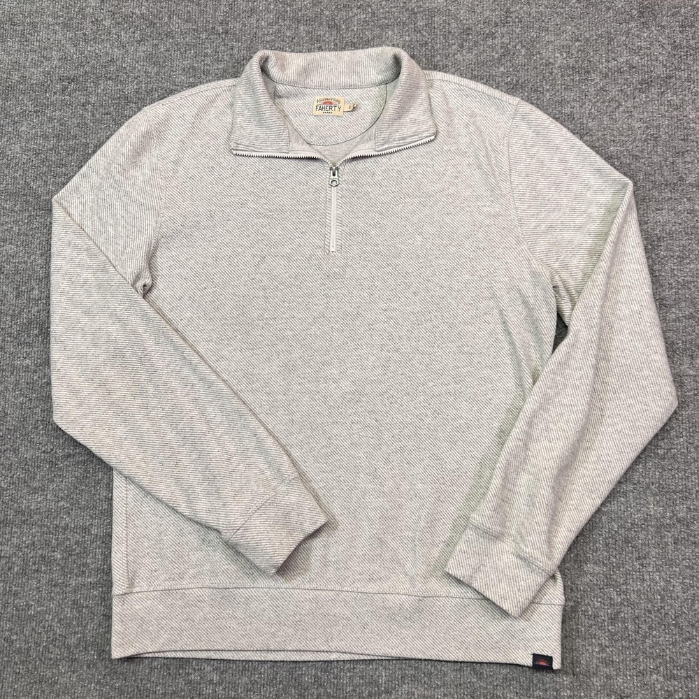 Faherty Sweater Mens Medium Gray 1/4 Zip Mock Neck Stretch Pullover